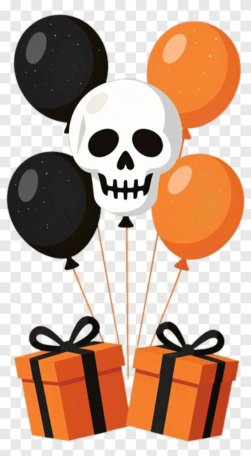 Skull With Balloons And Gift Boxes PNG