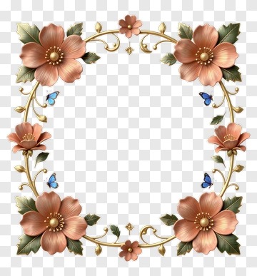 Golden Floral Frame With Butterflies PNG