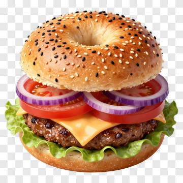 Delicious Bagel Burger With Fresh Toppings PNG