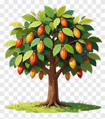 Cocoa Tree With Pods And Leaves PNG