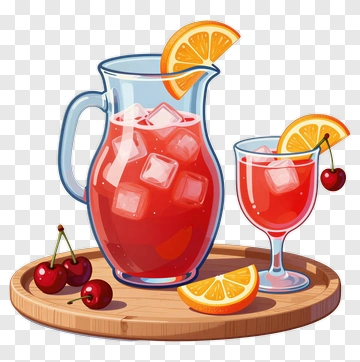 Refreshing Pitcher With Cherry And Orange PNG