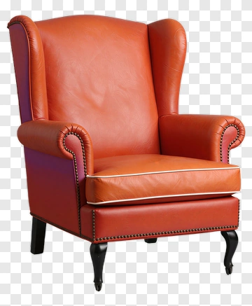 Orange Leather Wingback Armchair PNG
