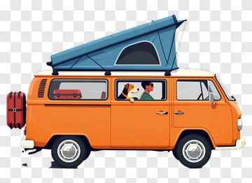 Orange Van With Dog And Person PNG