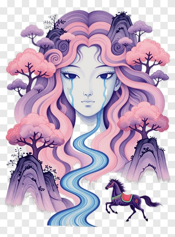Woman With Long Hair And Tears PNG