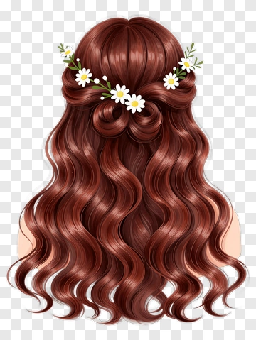 Brown Wavy Hair With Daisy Crown PNG