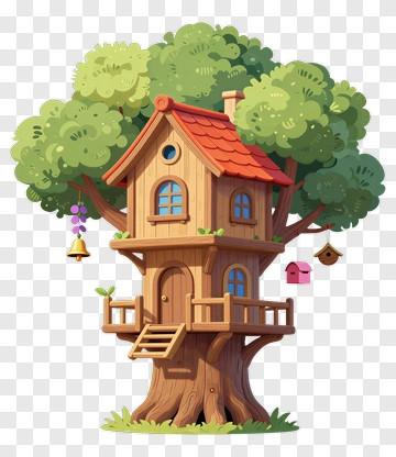 Cozy Tree House With Bell And Birdhouse PNG