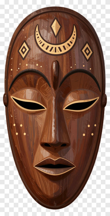 Wooden Mask With Gold Accents PNG