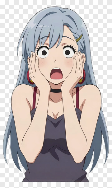 Surprised Anime Girl With Blue Hair PNG