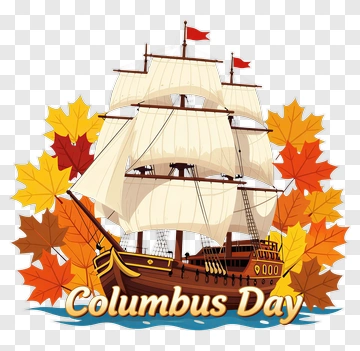 Columbus Day Ship With Maple Leaves PNG