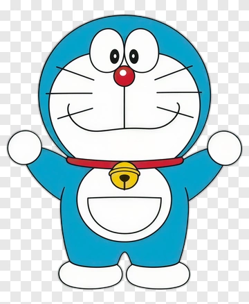 Doraemon With Bell And Hands Raised PNG