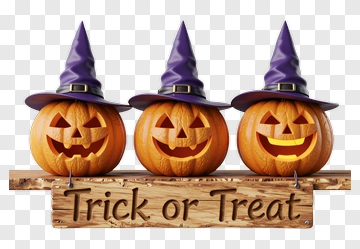 Three Pumpkins In Witch Hats PNG