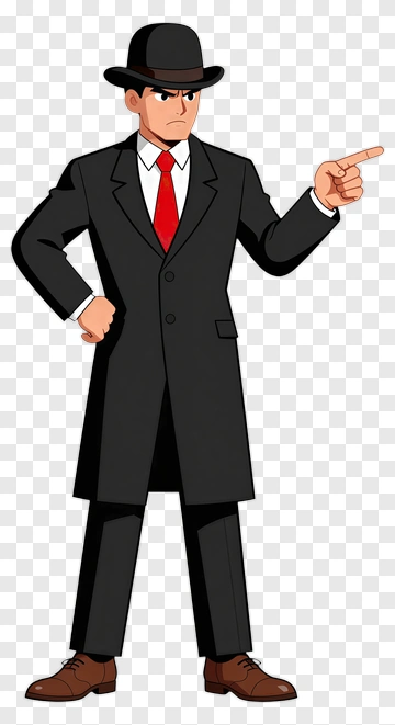 Cartoon Detective In Black Suit PNG