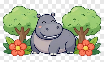 Cute Cartoon Hippo PNG