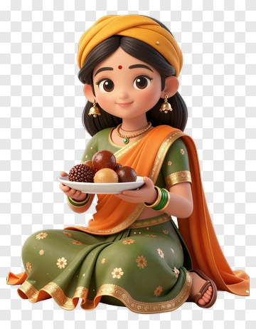 Indian Girl Holding Sweet Plate PNG