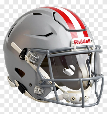 Gray Football Helmet With Red And White Stripes PNG