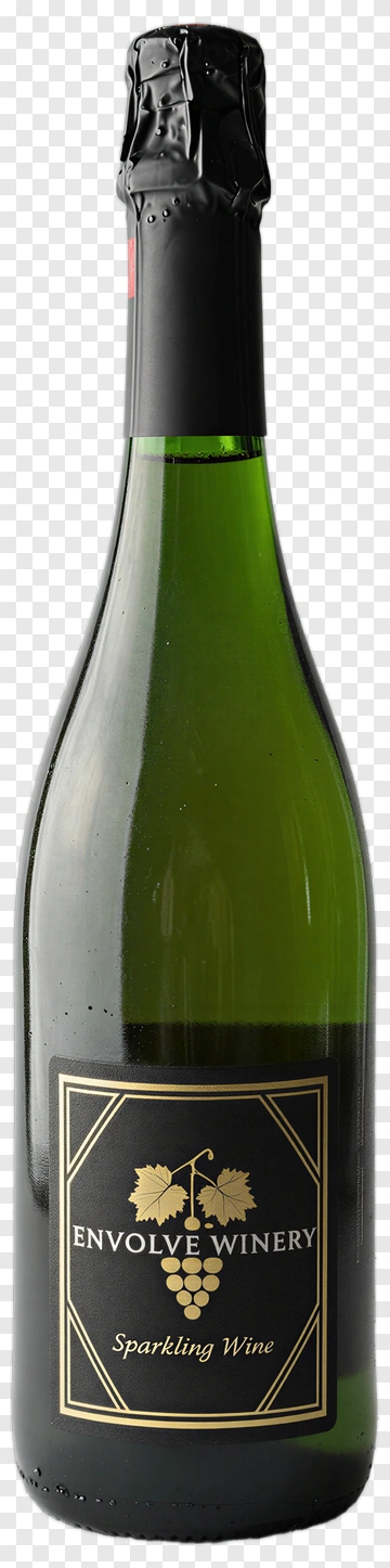 Sparkling Wine Bottle With Grape Vine Label PNG