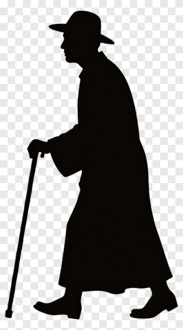 Silhouette Of An Elderly Man Walking PNG