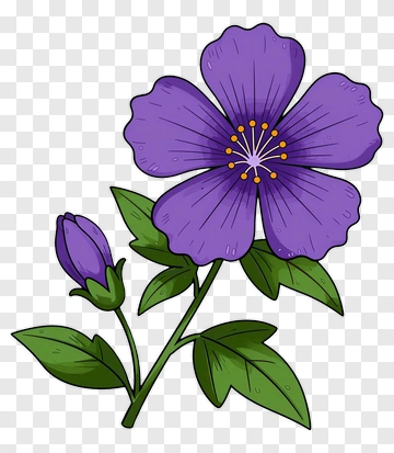 Purple Flower With Bud And Leaves PNG