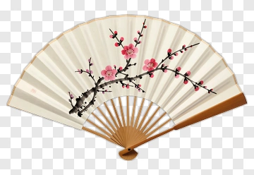 Plum Blossom Fan With Bamboo Handle PNG