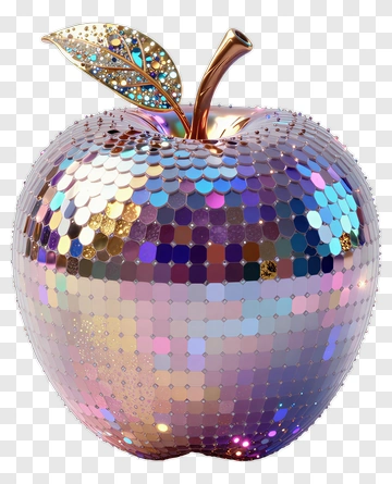 Shiny Sequined Apple With Glitter Leaf PNG