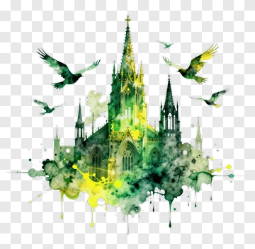 Cathedral With Flying Birds PNG