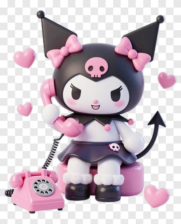 Kuromi Holding A Pink Telephone PNG