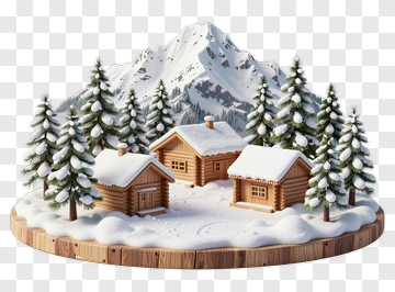 Snowy Log Cabin Scene PNG