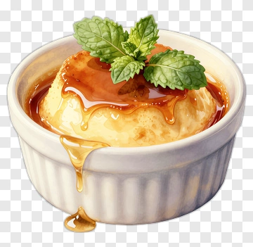 Caramel Flan With Mint Leaf PNG