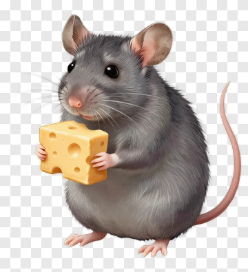 Gray Mouse Holding Cheese PNG