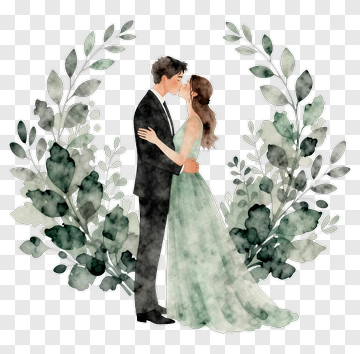 Couple Kissing In A Floral Wreath PNG