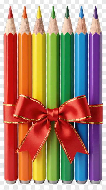 Rainbow Pencils With Red Ribbon Gift PNG