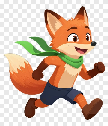 Running Fox With Green Scarf PNG