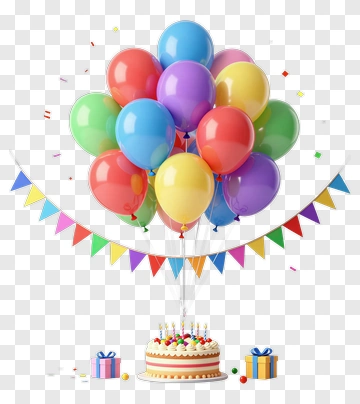 Birthday Celebration With Balloons Cake And Gifts PNG