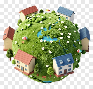 Miniature Globe With Houses And Flowers PNG