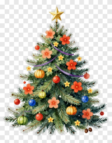 Watercolor Christmas Tree With Ornaments PNG