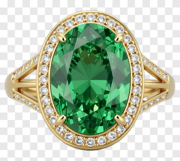 Emerald Ring With Diamond Halo PNG
