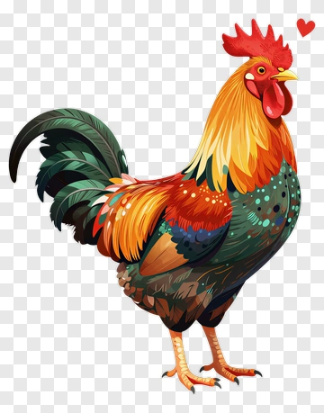 Colorful Rooster With Heart PNG