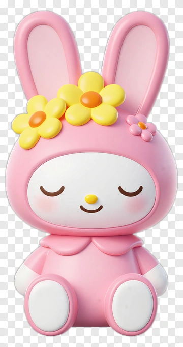 Pink Rabbit Doll With Yellow Flowers PNG