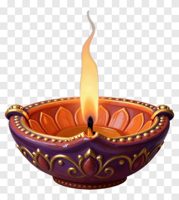 Ornate Diya With Burning Flame PNG