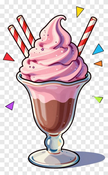 Pink Ice Cream Sundae With Straws PNG