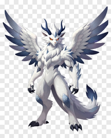 White Griffin With Blue Accents PNG