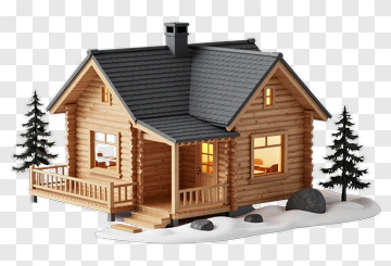 Log Cabin With Pine Trees And Snow PNG