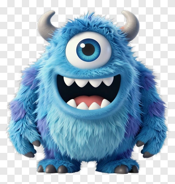 Blue One-Eyed Monster With Horns PNG