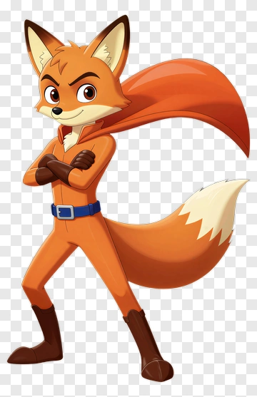 Confident Cartoon Fox Superhero PNG