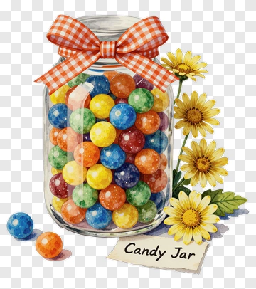 Candy Jar With Colorful Gumballs And Bow PNG