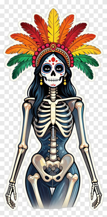 Day Of The Dead Woman With Feather Headdress PNG