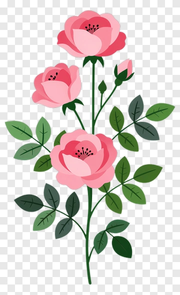 Pink Rose With Green Leaves PNG