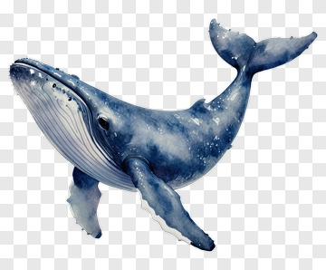Blue Whale Watercolor Illustration PNG