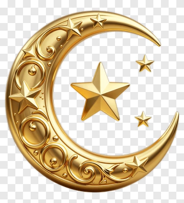 Golden Crescent Moon With Stars PNG