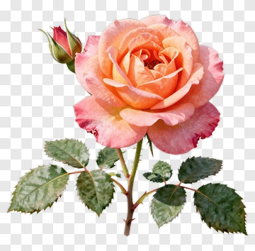 Pink Rose With Bud And Leaves PNG